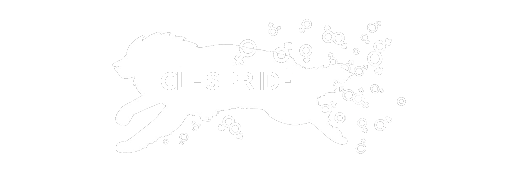 Clear Lake High School Pride logo, featuring a lion running to the left with various gender symbols floating behind it. Some are connected to each other and some are not. The words CLHS Pride are written on the lion.